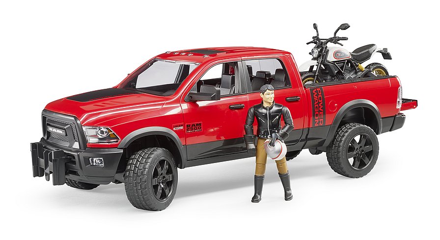 BRUDER - RAM PICK-UP RED WITH SCRAMBLER MOTORCYCLE D