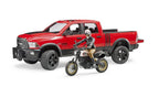 BRUDER - RAM PICK-UP RED WITH SCRAMBLER MOTORCYCLE D