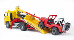 BRUDER - MAN TGA YELLOW TOW TRUCK WITH CRANE AND RED JEEP #02750