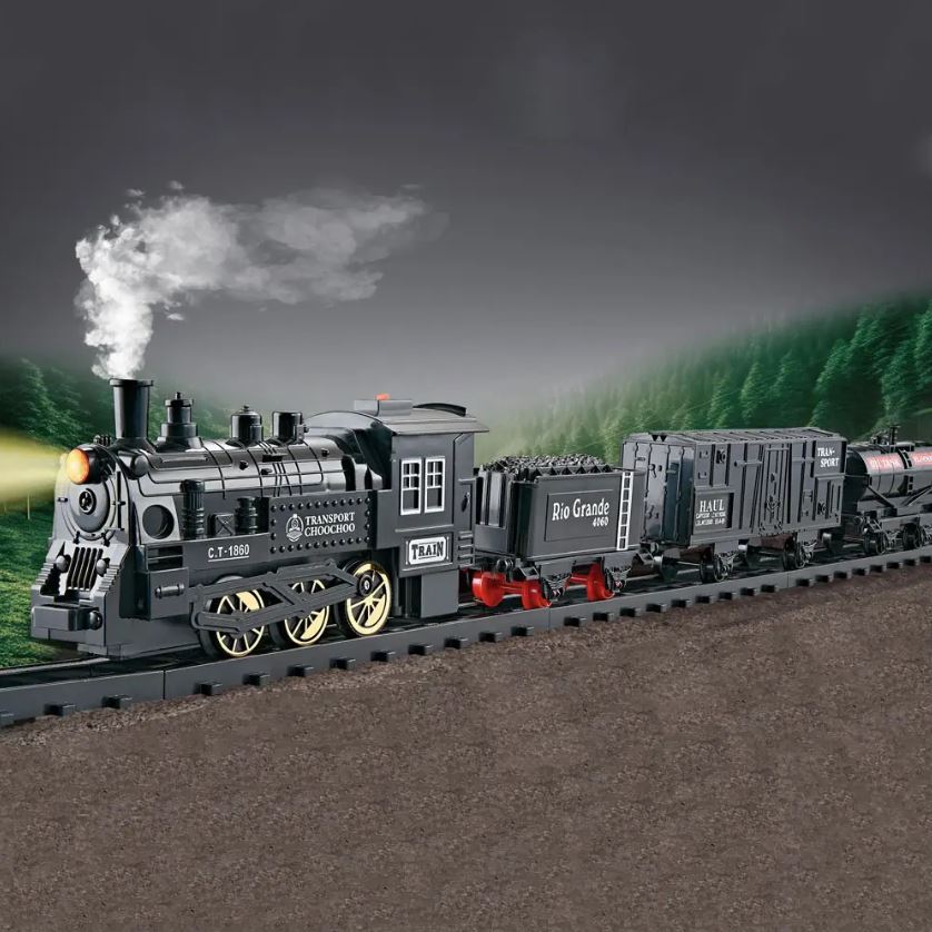 TRAIN RÉTRO CLASSIQUE ÉLECTRIQUE AVEC FUMÉE, LUMIÈRE ET SON - TRANSPORT CHOOCHOO