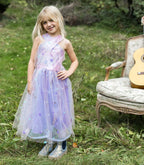 ROBE DE PRINCESSE LILAS AVEC POUSSIÈRE D'ÉTOILES 5/6 ANS