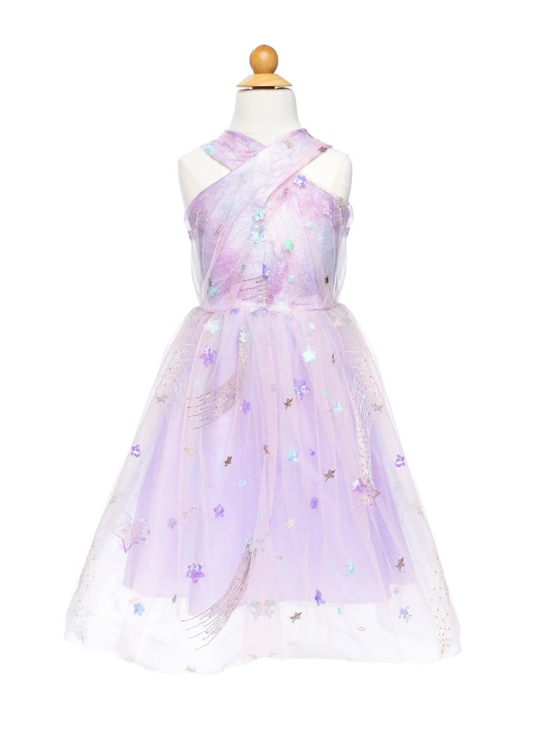 ROBE DE PRINCESSE LILAS AVEC POUSSIÈRE D'ÉTOILES 5/6 ANS