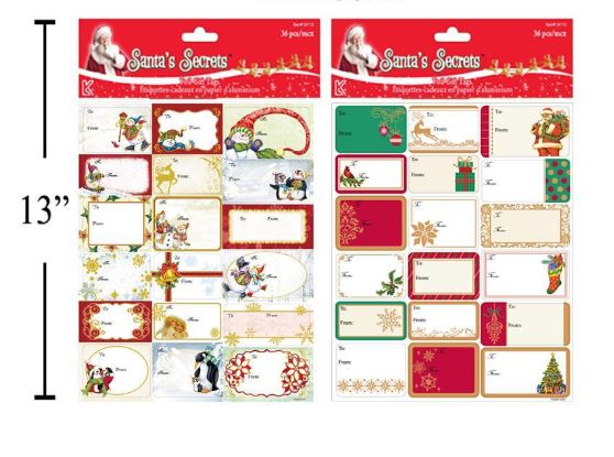 SHEET OF 36 ASSORTED METALLIC CHRISTMAS GIFT TAGS
