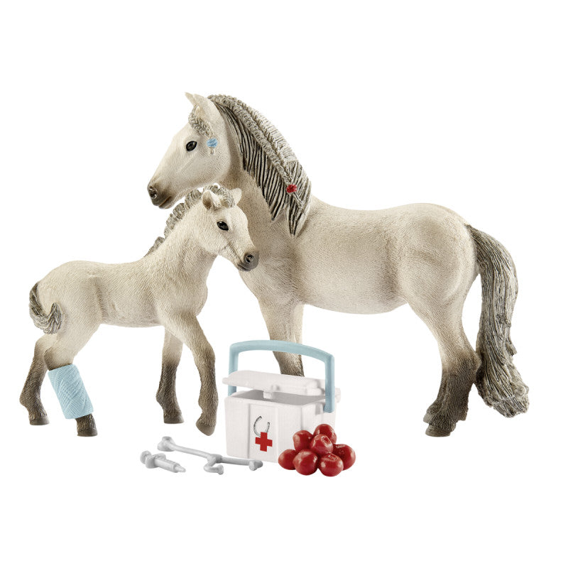 SCHLEICH - 2 CHEVAUX BLANCS AVEC TROUSSE MEDICALE #42430