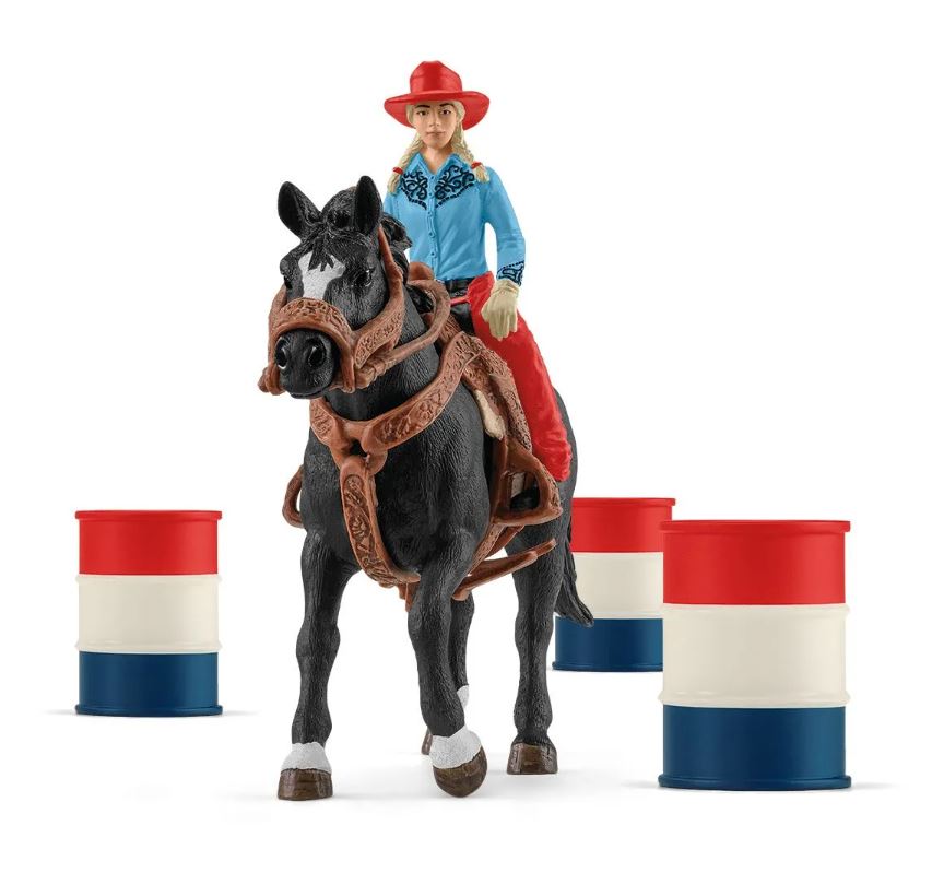 SCHLEICH - COWGIRL ET TONNEAUX DE COURSE #42576