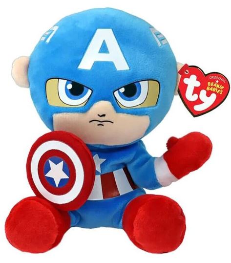 PELUCHE TY MARVEL SOFT- CAPITAINE AMERICA MÉDIUM 13"