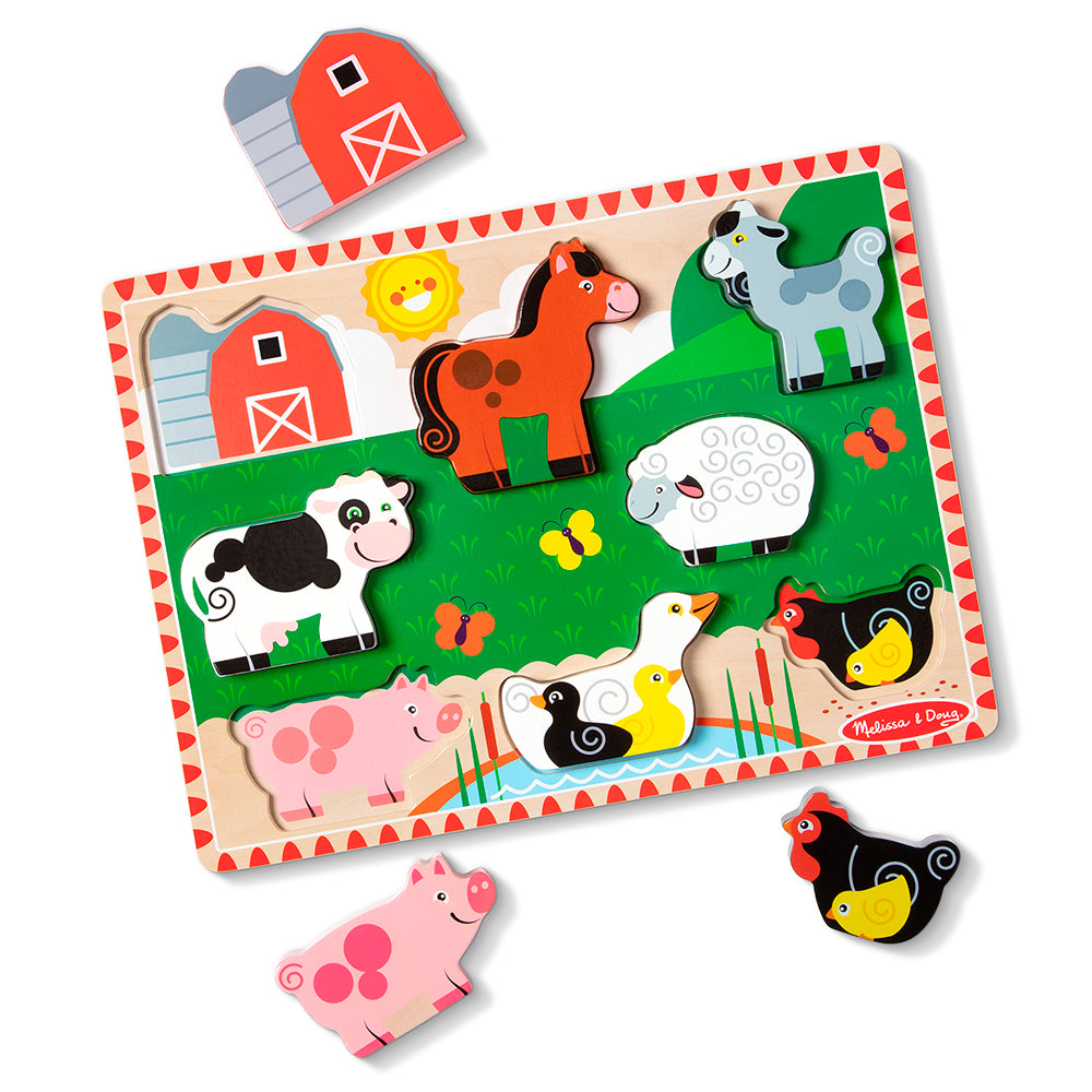 MELISSA AND DOUG - 8-PIECE LARGE WOODEN PEG PUZZLE - FARM ANIMALS