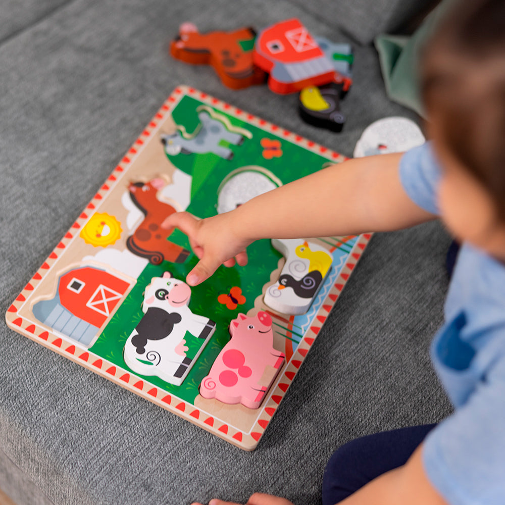 MELISSA AND DOUG - 8-PIECE LARGE WOODEN PEG PUZZLE - FARM ANIMALS