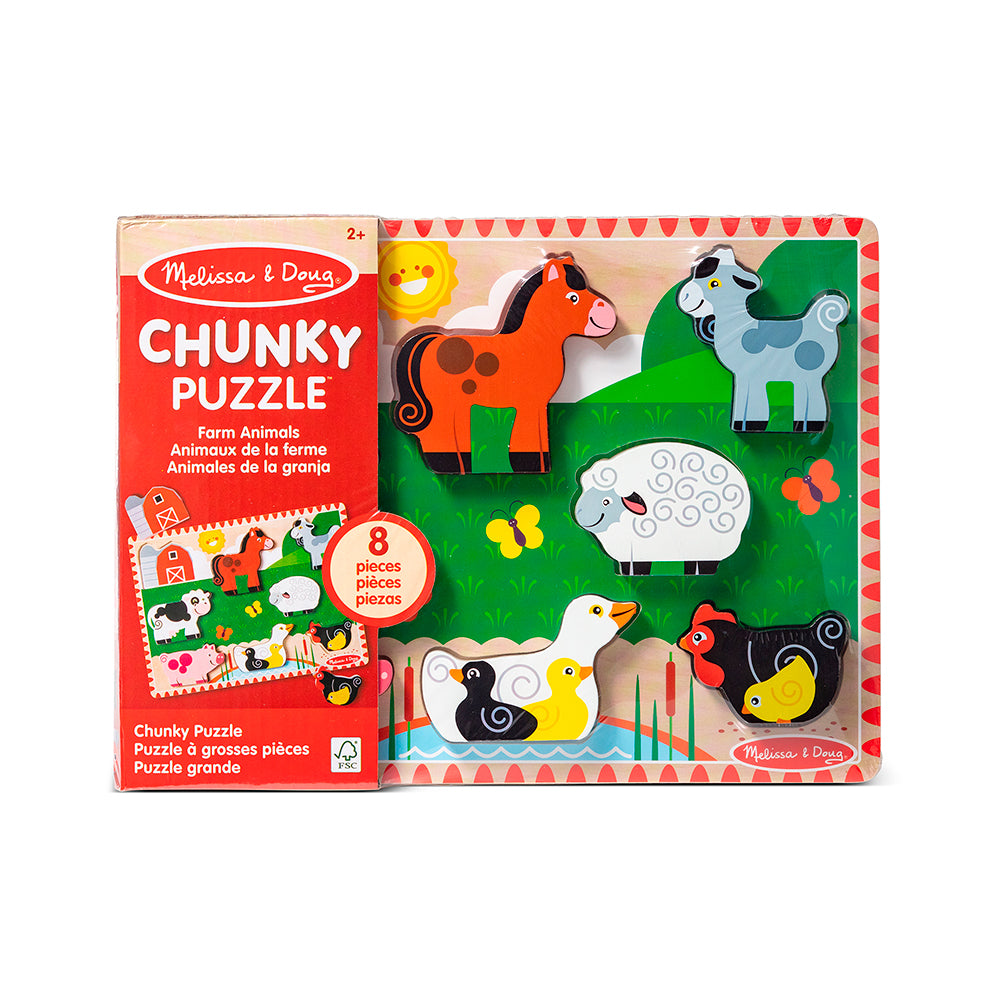 MELISSA AND DOUG - 8-PIECE LARGE WOODEN PEG PUZZLE - FARM ANIMALS
