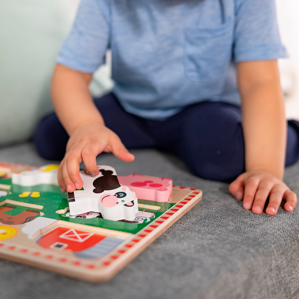 MELISSA AND DOUG - 8-PIECE LARGE WOODEN PEG PUZZLE - FARM ANIMALS