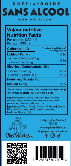 GALAXY DRINK - CANETTES FRAMBOISE BLEUE CONCOMBRE - 330 ML