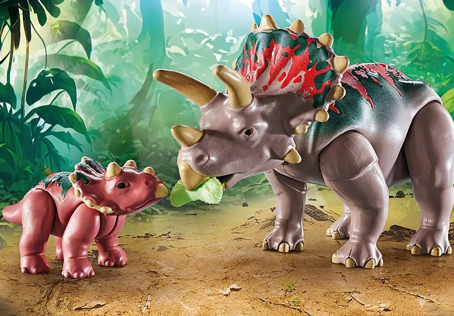 PLAYMOBIL DINOS - TRICÉRATOP AVEC BÉBÉ, OEUF ET EXPLORATEUR #71821