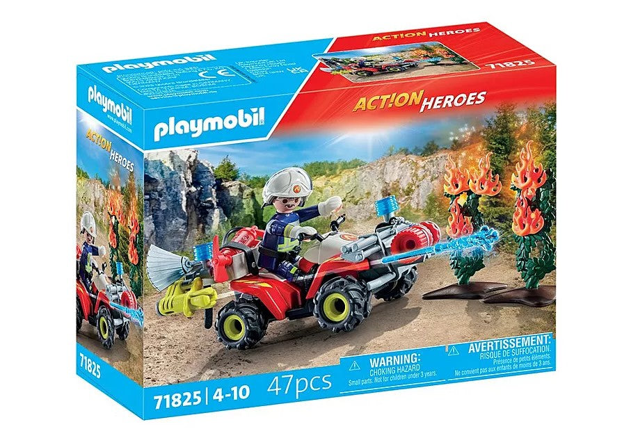 PLAYMOBIL ACTION HEROES - FIREFIGHTER WITH QUAD AND TWO FLAMING BUSHES #71824