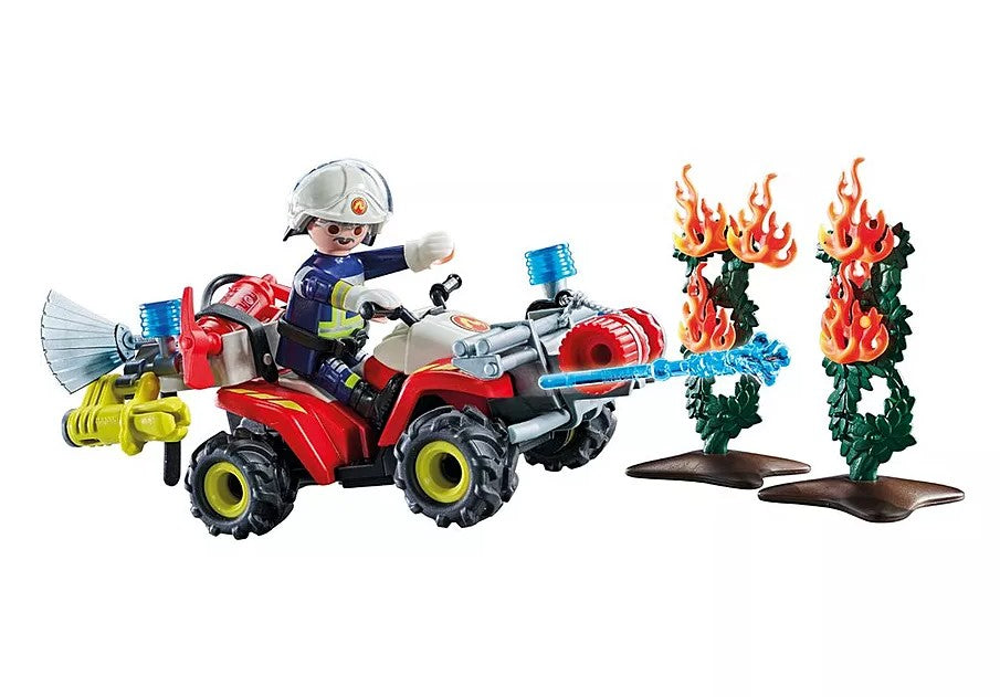 PLAYMOBIL ACTION HEROES - FIREFIGHTER WITH QUAD AND TWO FLAMING BUSHES #71824