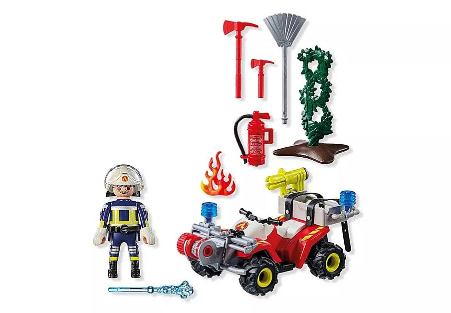 PLAYMOBIL ACTION HEROES - FIREFIGHTER WITH QUAD AND TWO FLAMING BUSHES #71824