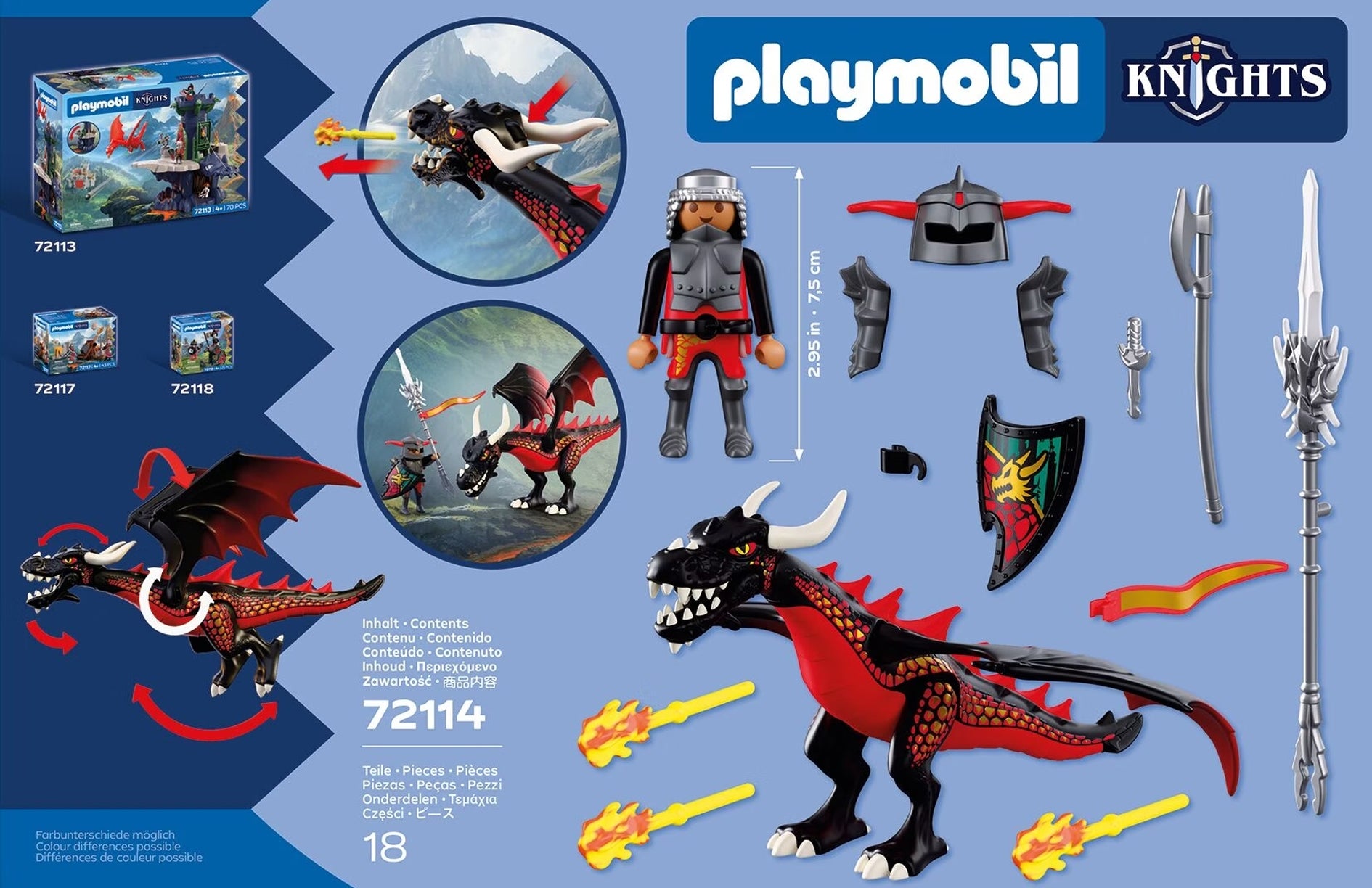 PLAYMOBIL KNIGHTS - DRAGON NOIR & CHEVALIER #72114