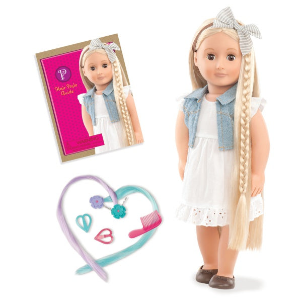 POUPÉE OG - PHOEBE BLEU 19" AVEC CHEVEUX BLONDS TRESSÉS