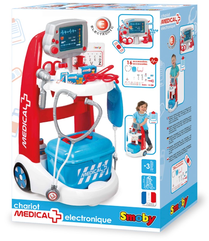 SMOBY - CHARIOT MÉDICAL ÉLECTRONIQUE AVEC 16 ACCESSOIRES