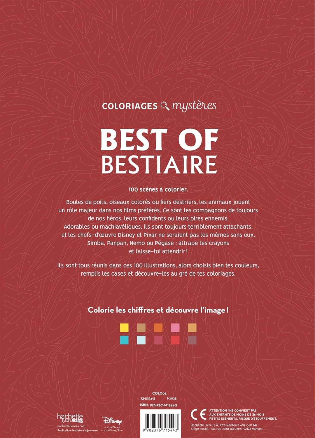 COLORIAGES MYSTÈRES DISNEY - BEST OF BESTIAIRE (LES PLUS BELLES BÊTES) (LIVRE DE COLORIAGE PAR NUMÉROS)