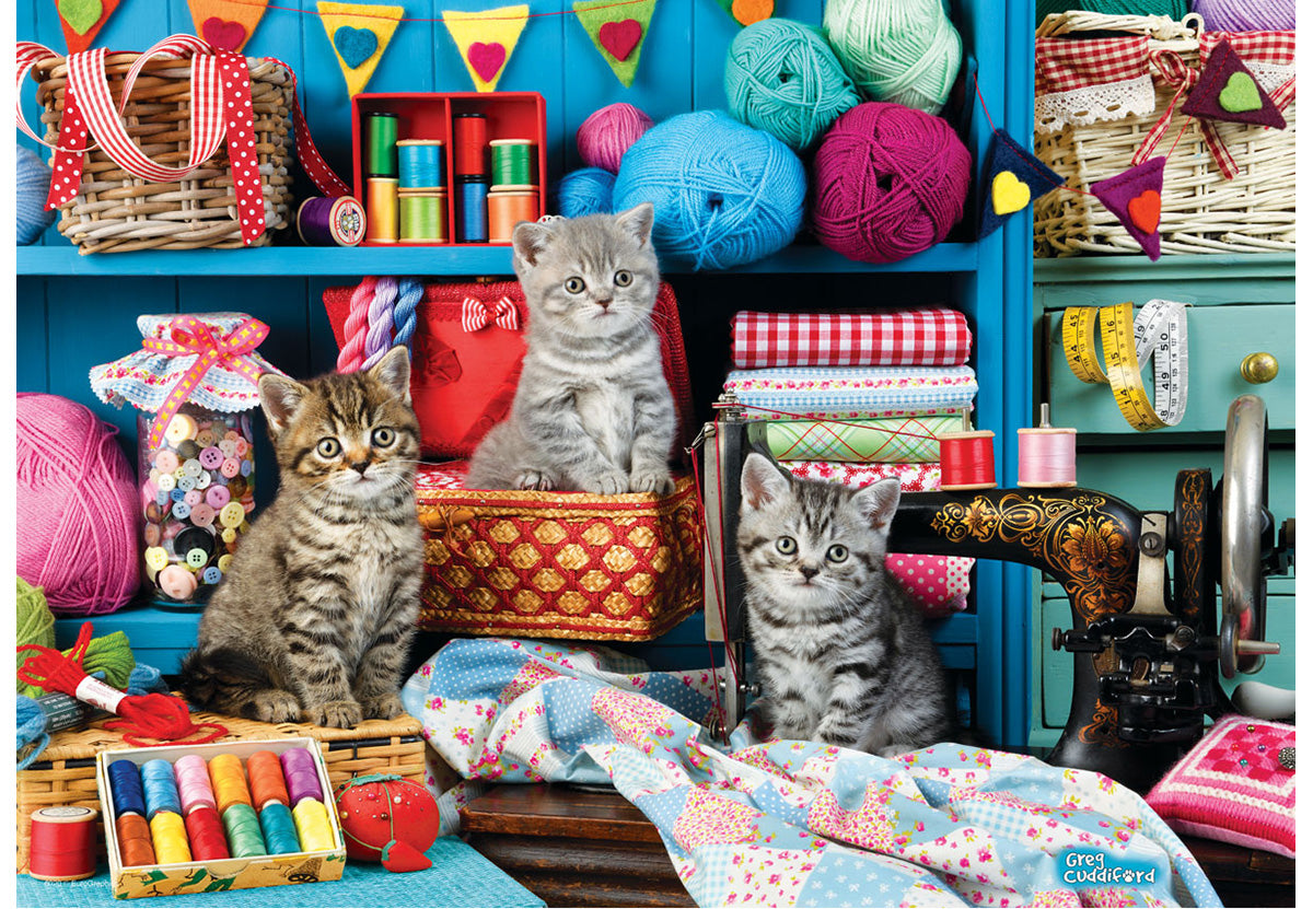 EUROGRAPHICS JIGSAW PUZZLE CONNECTION 48 PIECES - KITTENS IN THE SEWING ROOM (GREG CUDDIFORD) #9748-0874-1