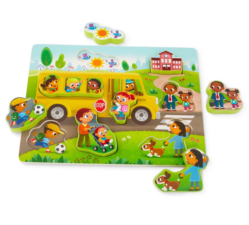 BATTAT WOODY - 8-PIECE WOODEN PUZZLE - PEEK & EXPLORE SCHOOL BUS