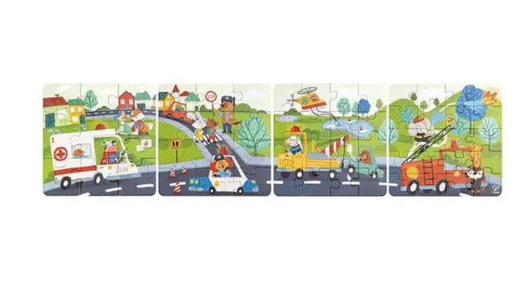 HAPE CASSE-TÊTE PROGRESSIF 4 EN 1 - 9-12-16-20 PIÈCES - VÉHICULES D'URGENCES #E1639