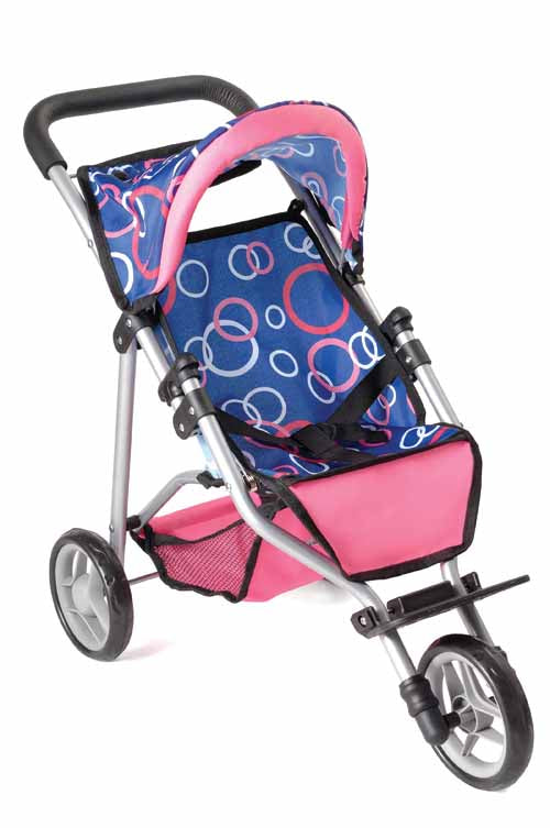 POUSSETTE À 3 ROUES BLEU/ROSE AVEC IMPRIMÉ DE CERCLE