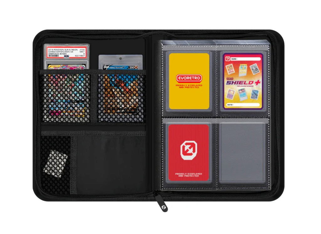 CARTABLE DE CARTES - PORTFOLIO NOIR EVORETRO AVEC FERMETURE ÉCLAIR 2X2 POUR 96 CARTES À COLLECTIONNER