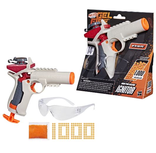 NERF PRO GELFIRE IGNITOR BLASTER, 1000 GELFIRE ROUNDS (LC SPRINGER)