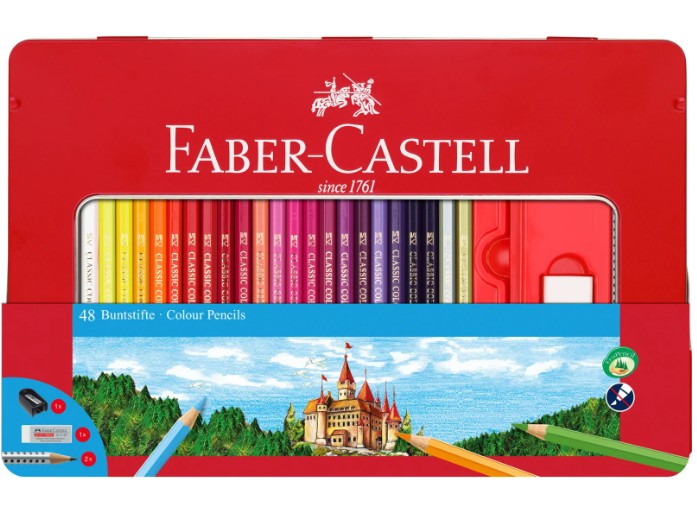 FABER-CASTELL - ENSEMBLE DE 48 CRAYONS DE BOIS DANS UNE BOÎTE MÉTALLIQUE