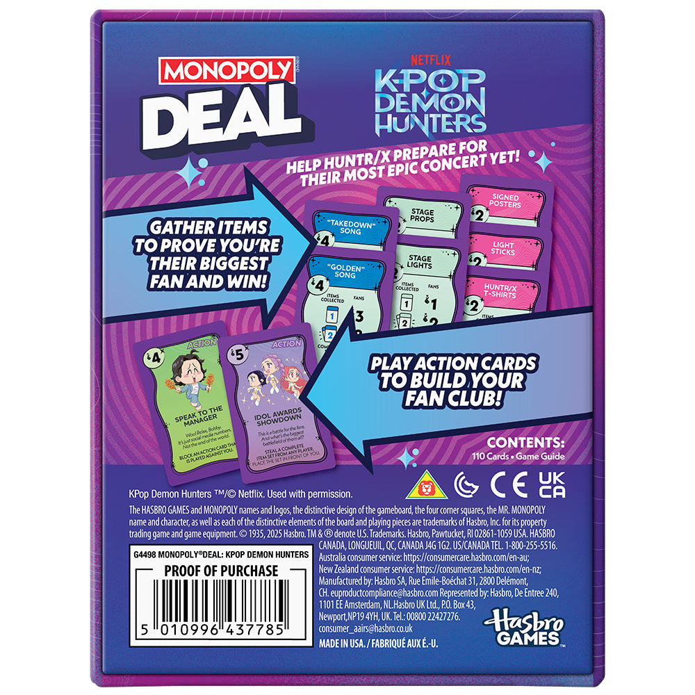 JEU MONOPOLY DEAL KPOP DEMON HUNTERS (LES GUERRIÈRES DE LA K-POP)
