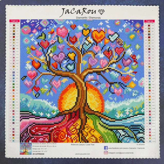 JACAROU - TREE IN HEARTS 30CM X 30CM - DIAMOND DOTZ