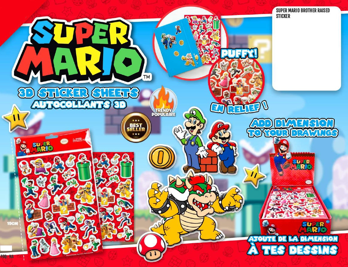 SUPER MARIO - MARIO BROS 3D PUFFY STICKERS