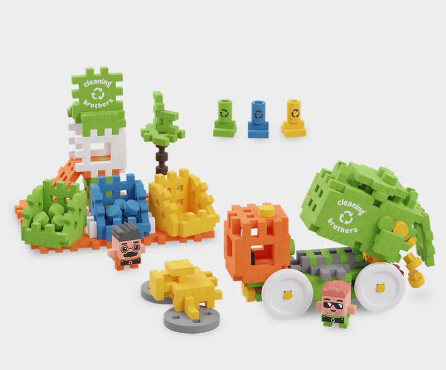 MARIOINEX MINI WAFFLE - CAMION RECYCLAGE 148 PCS (FR-EN)
