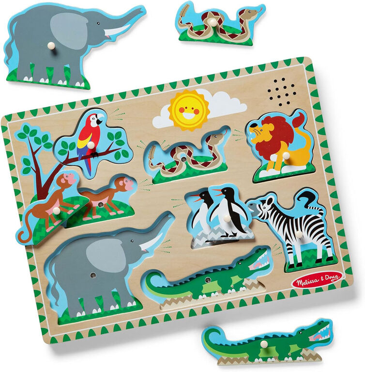 MELISSA AND DOUG - 8-PIECE WOODEN ZOO ANIMAL SOUND PUZZLE