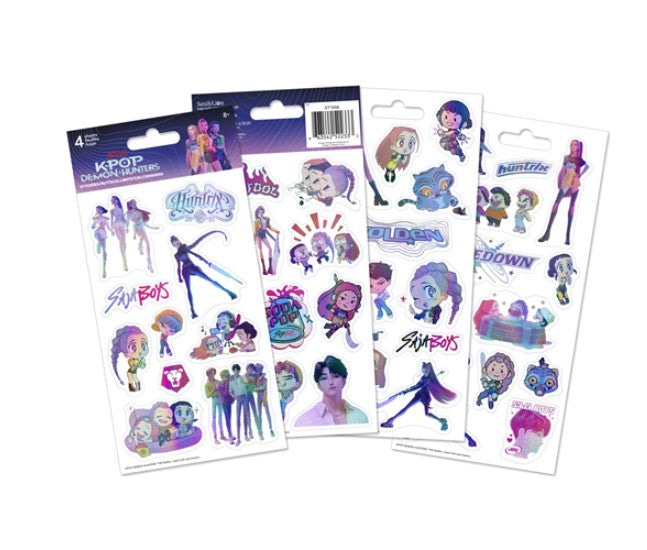 AUTOCOLLANTS HOLOGRAPHIQUES KPOP DEMON HUNTERS (LES GUERRIÈRES DE LA K-POP) - 4 FEUILLES