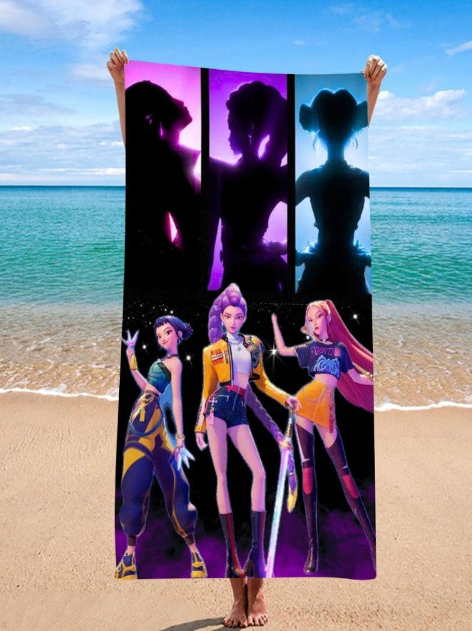 TOWEL - KPOP DEMON HUNTERS ON BLACK BACKGROUND (THE K-POP WARRIORS)