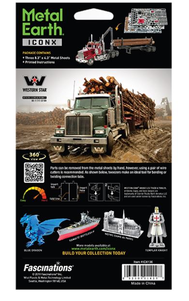 METAL EARTH ICONX - WESTERN STAR 4900SF LOG TRUCK AND TRAILER 3 SHEETS