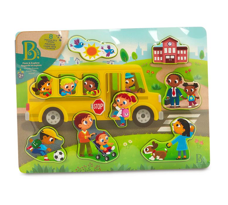 BATTAT WOODY - 8-PIECE WOODEN PUZZLE - PEEK & EXPLORE SCHOOL BUS