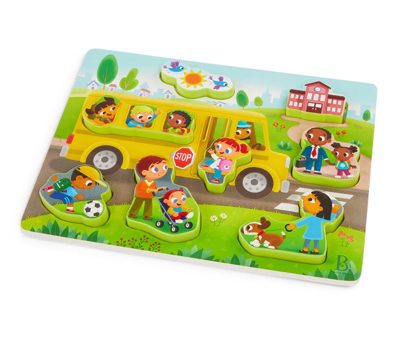 BATTAT WOODY - 8-PIECE WOODEN PUZZLE - PEEK & EXPLORE SCHOOL BUS