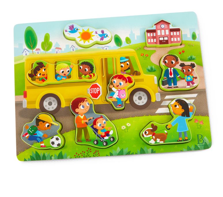 BATTAT WOODY - 8-PIECE WOODEN PUZZLE - PEEK & EXPLORE SCHOOL BUS