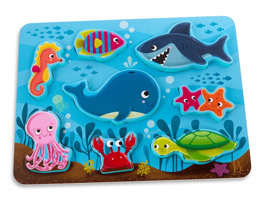 BATTAT WOODY - 8-PIECE WOODEN PUZZLE - CHUNKY "PEEK & EXPLORE" UNDER THE SEA #BX2215