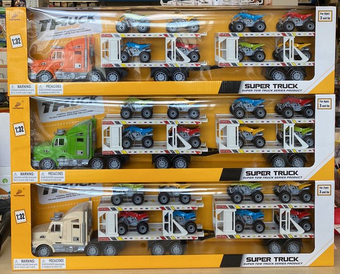 FRICTION-POWERED TRUCK AND TRAILER - 4-WHEELER (ATV) TRANSPORT 62 CM ASST (LARGE FORMAT) ASST