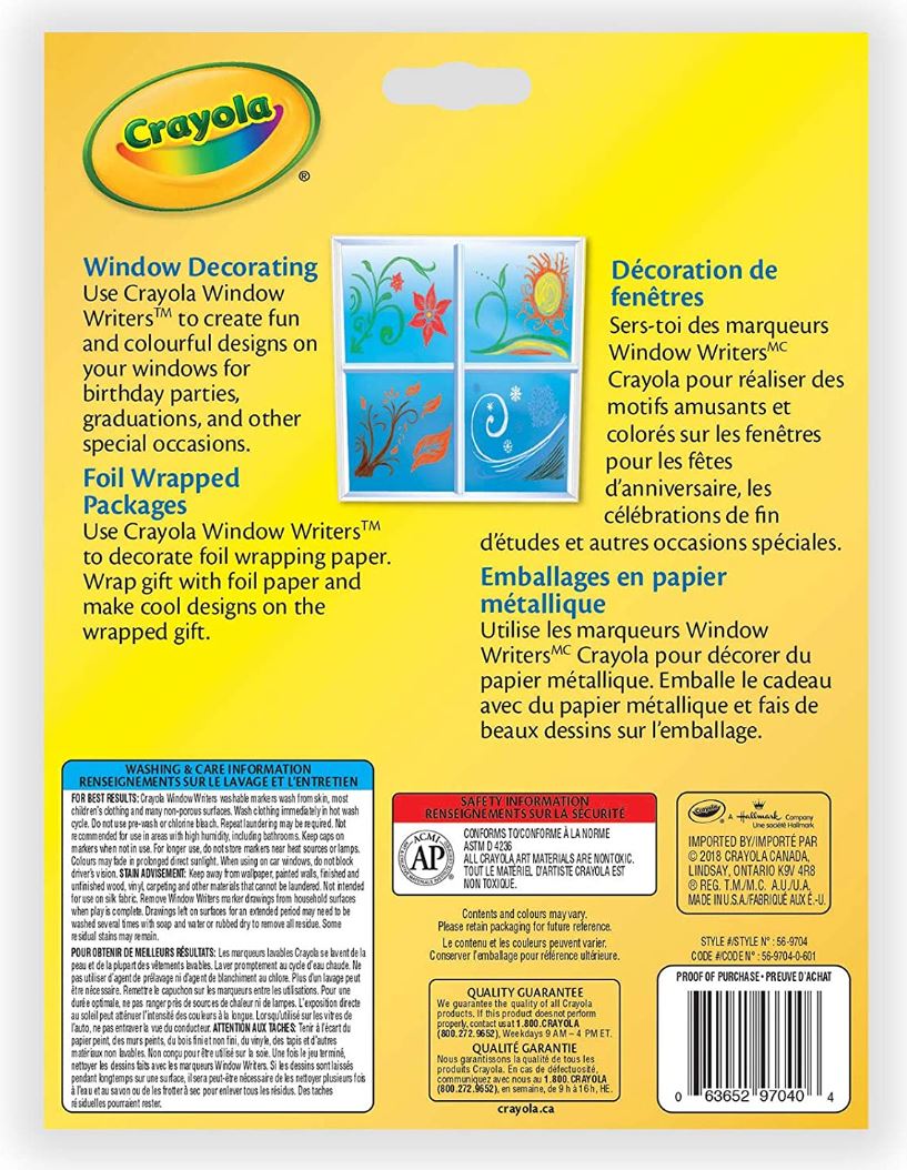 CRAYOLA - 10 WASHABLE WINDOW MARKERS