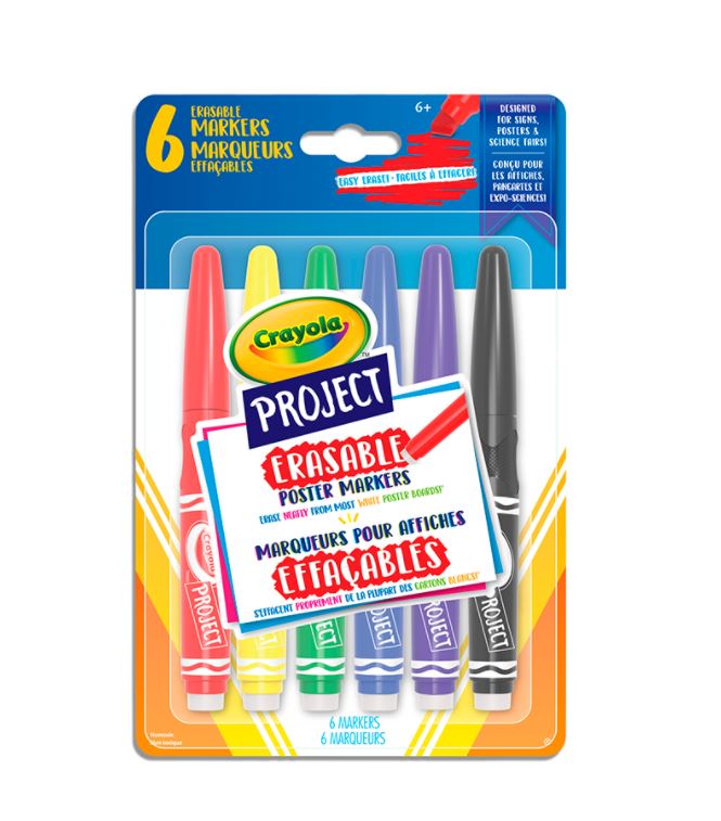 CRAYOLA - ENSEMBLE DE 6 MARQUEURS EFFAÇABLES POUR POSTER