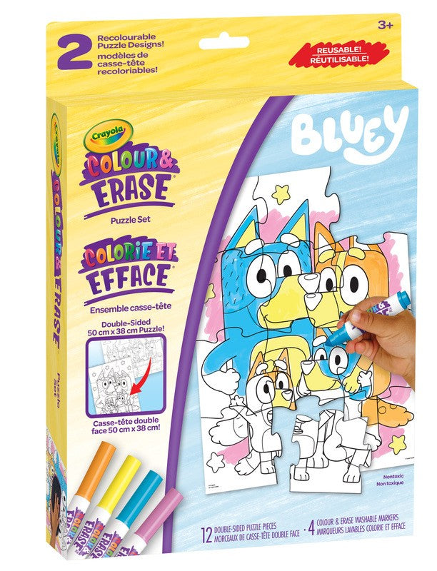 CRAYOLA - ENSEMBLE DE CASSE-TÊTE 12 PIÈCES RÉUTILISABLE BLUEY À COLORIER ET À EFFACER