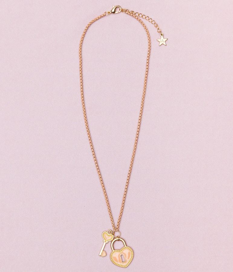 NECKLACE WITH PADLOCK AND KEY CHARMS