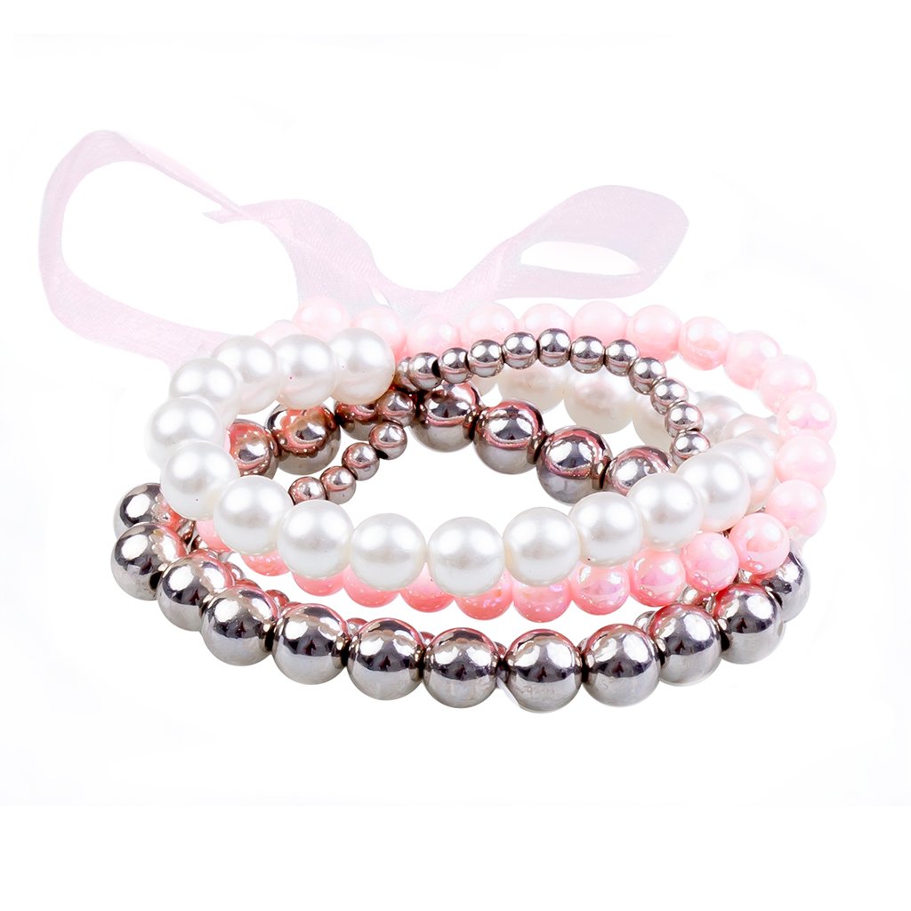 ENS 4 BRACELETS ROSE/ARGENT/PERLE