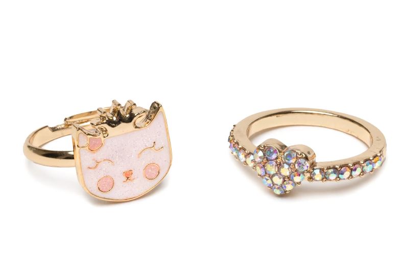 ENSEMBLE DE 2 BAGUES CHAT ROSE ET COEUR