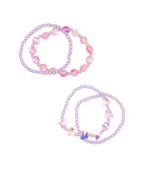 PINK/PURPLE OR PURPLE GLITTER BRACELET SET WITH ASST BUTTERFLIES